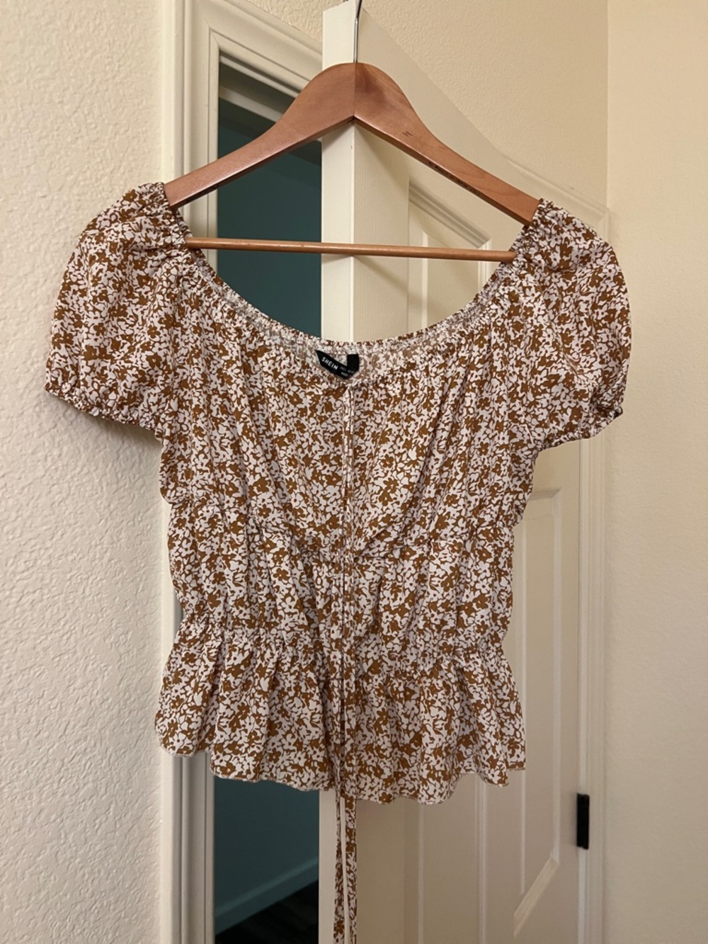 Shein Floral Peplum Smocked Top